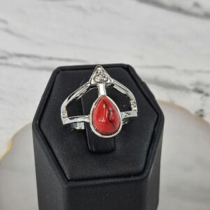 Red Teardrop Adjustable Fashion Ring  A32